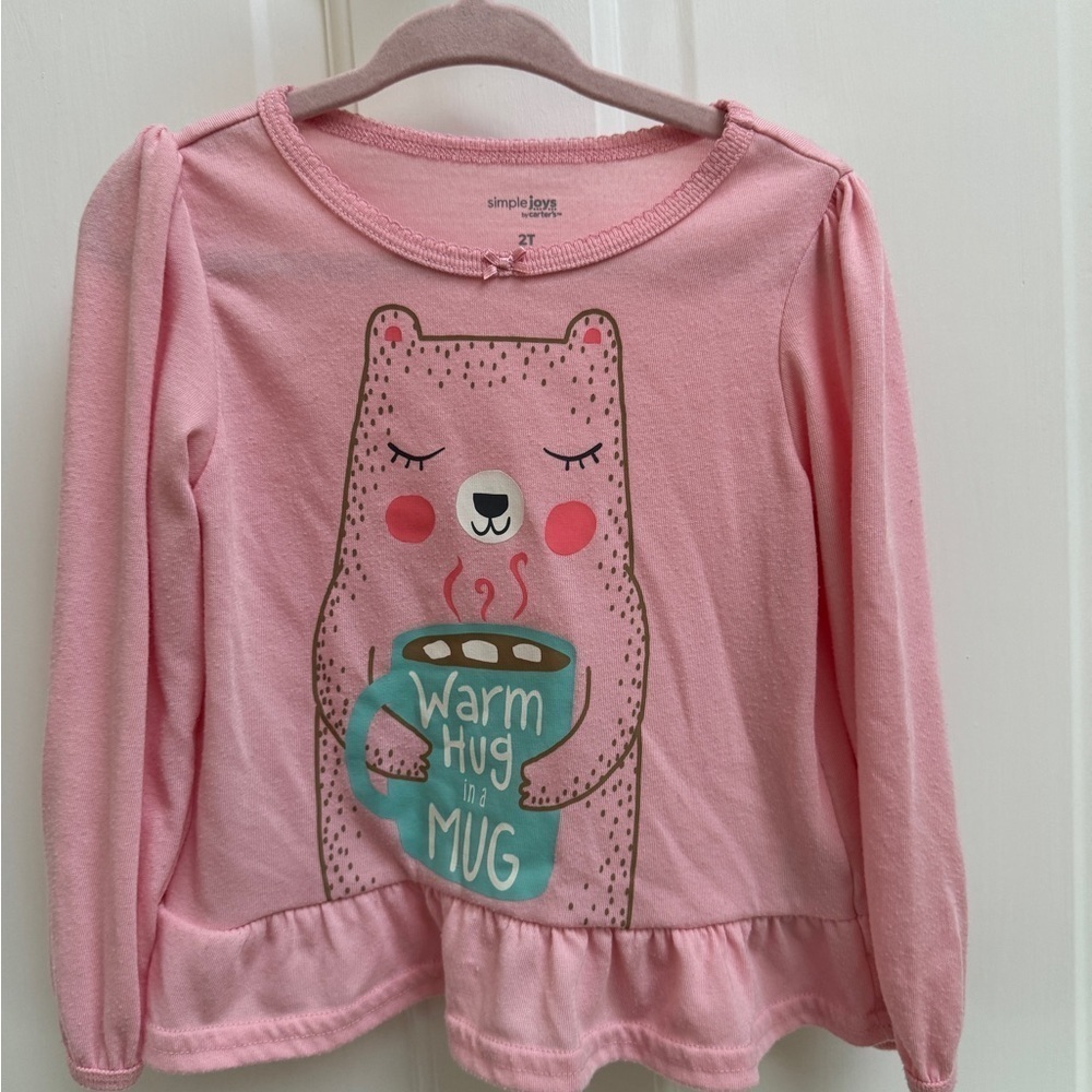 Carter’s 2T Girls Pink Warm Hug in a Mug Bear Long Sleeve Pajama Top